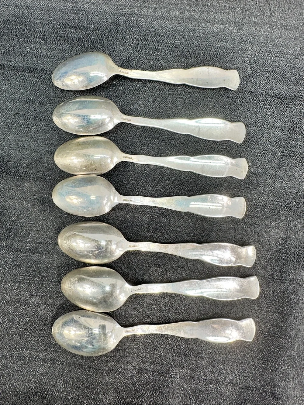 Antique Set 7 Rose by Knowles Aka Bug Pattern Floral Demitasse Spoons Sterling